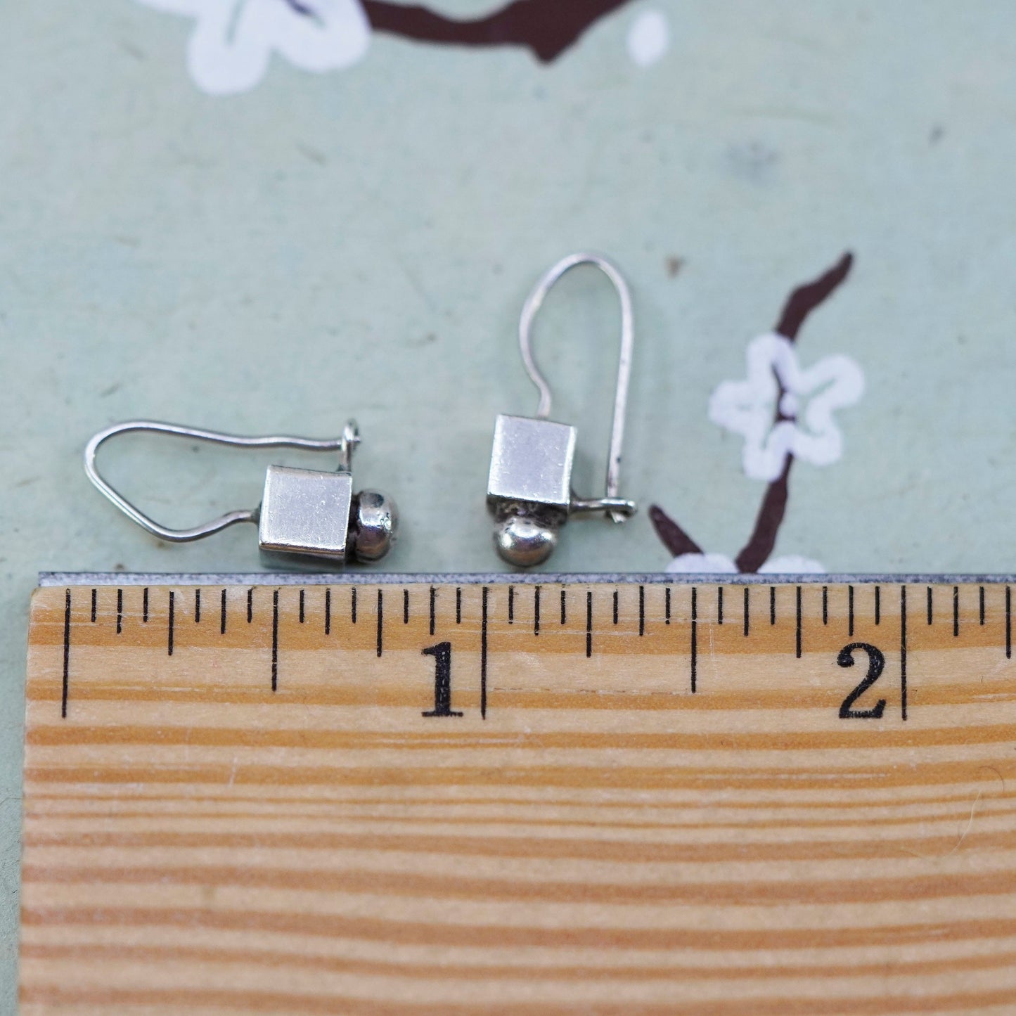 Vintage Sterling 925 silver handmade earrings, cube dangles