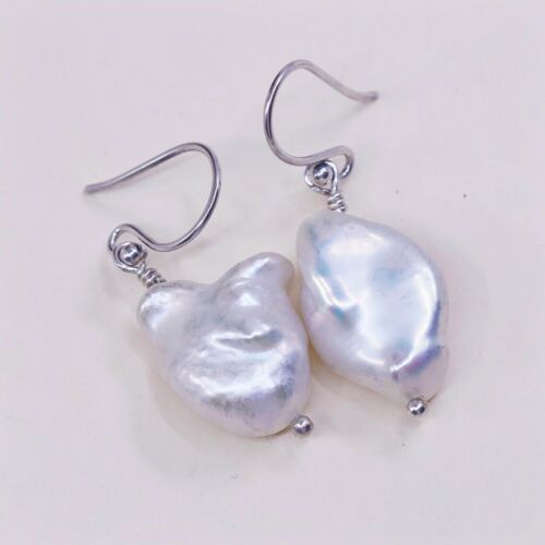 Vtg STERLING 925 SILVER Handmade earrings with pearl dangles, Silver Tested