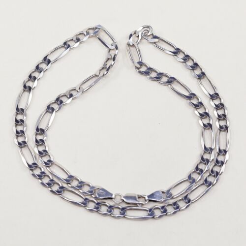 20” 6mm, Vtg 925 Sterling Silver Figaro chain necklace, Stamped 925 Italy