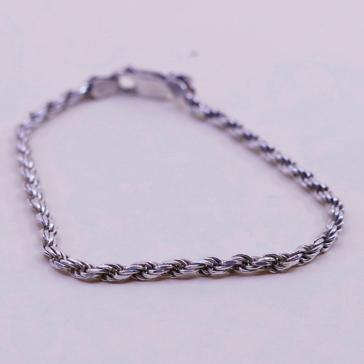 6.75”, 3mm, Vintage sterling 925 silver Italy rope chain bracelet