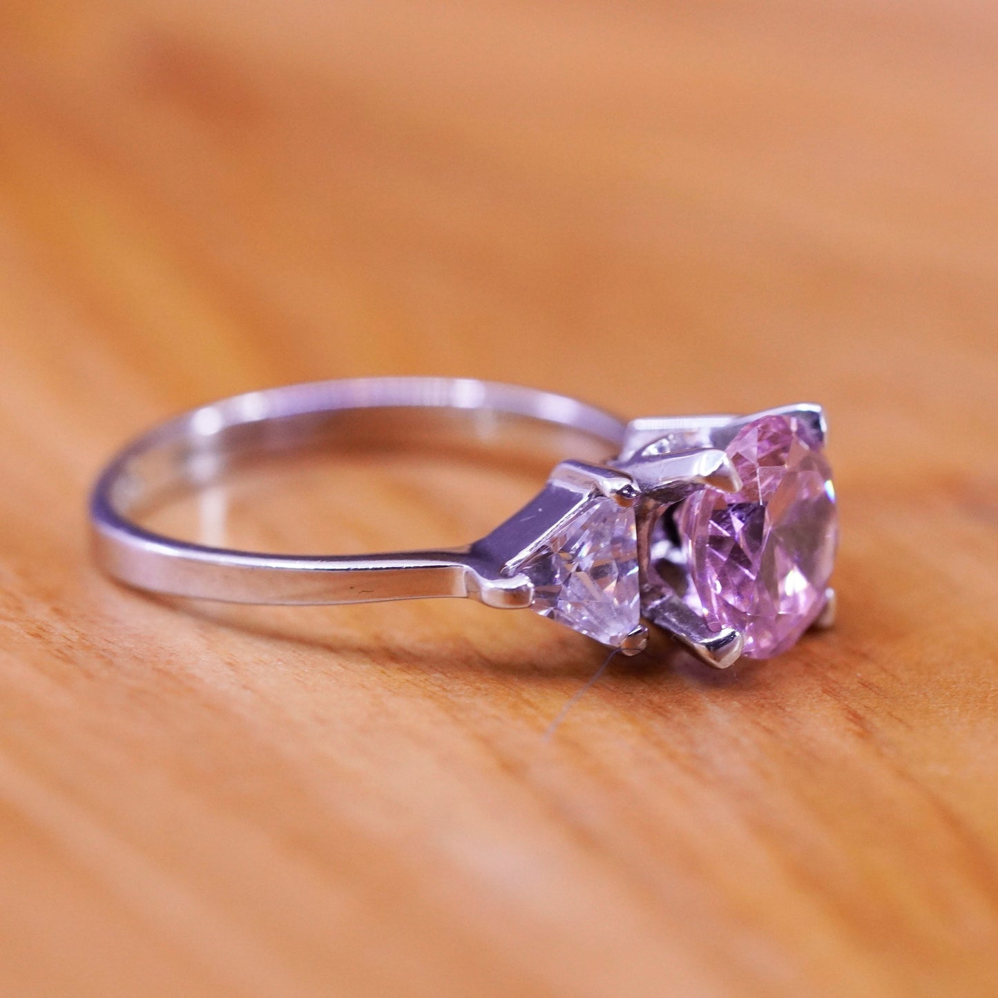 Size 5, vintage Sterling 925 silver ring with pink and clear cz