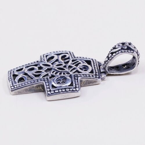 VTG handmade Sterling silver filigree pendant, 925 cross, Stamped 925