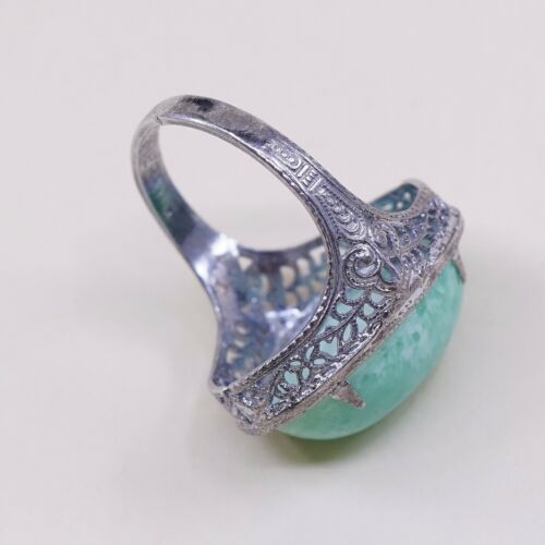 Sz 6, Vtg Thailand Handmade Sterling 925 Filigree W/ Turquoise Statement Ring