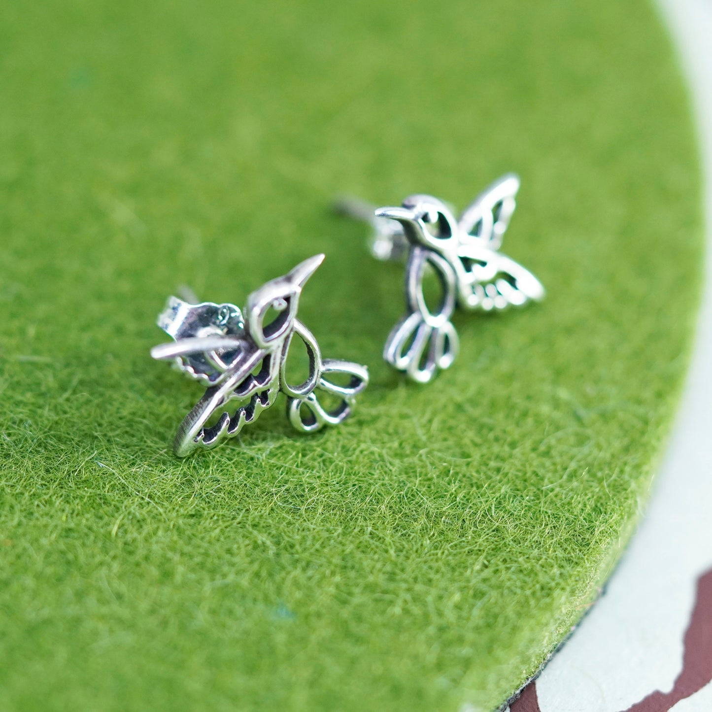 Vintage sterling silver hummingbird studs, 925 bird earrings