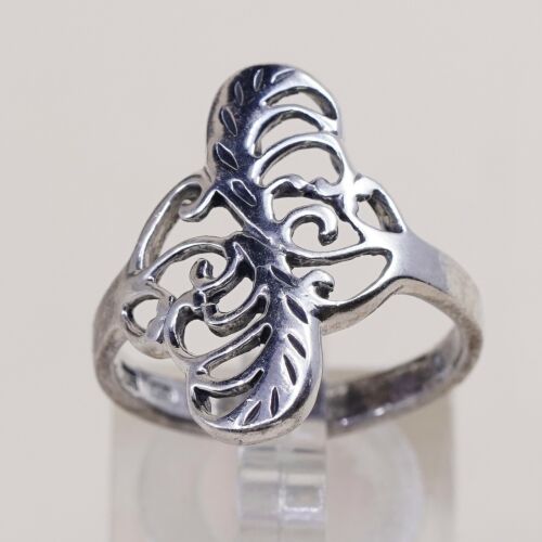 Size 8, Vtg Sterling Silver Handmade Ring, 925 Silver Band W/ Filigree Whirl
