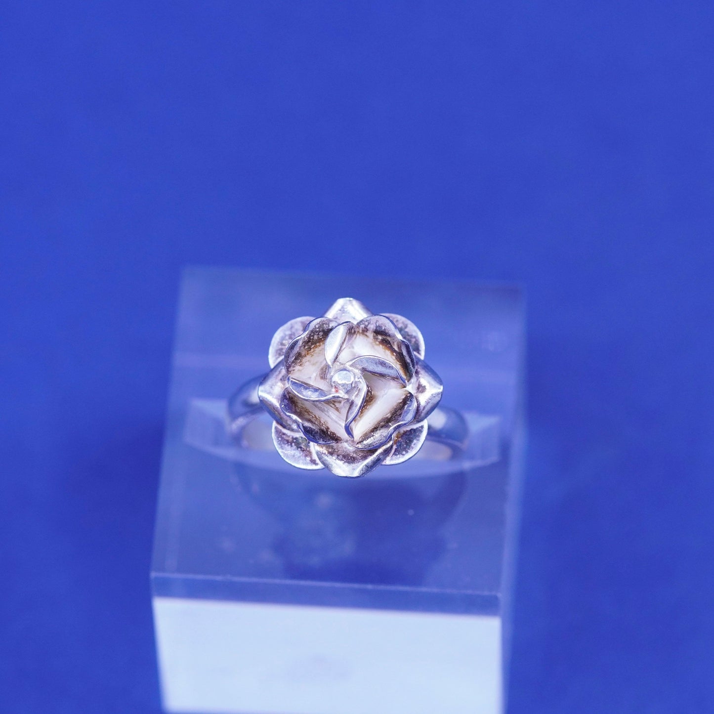 Size 7.5, vintage Sterling silver handmade ring, Mexico 925 rose flower ring