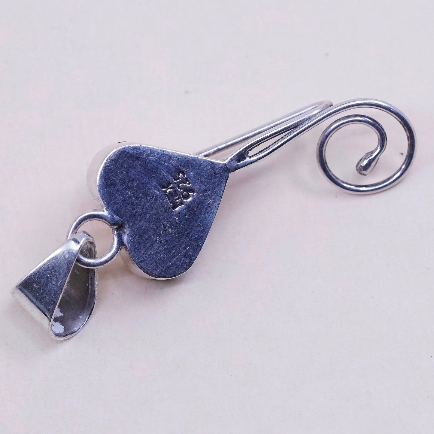 vintage handmade sterling silver pendant, Mexico 925 with heart orange agate