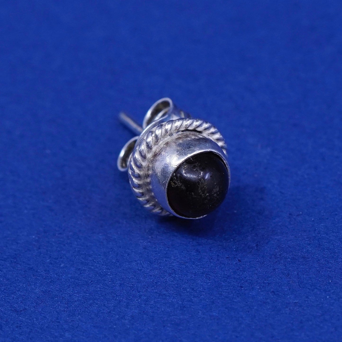 Vintage sterling silver handmade earrings, 925 studs with round amber