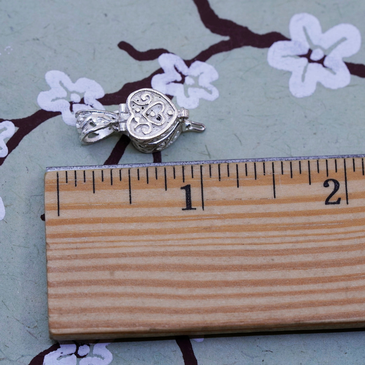 Sterling silver prayer box pendant 925 handmade heart locket charm lucky clover