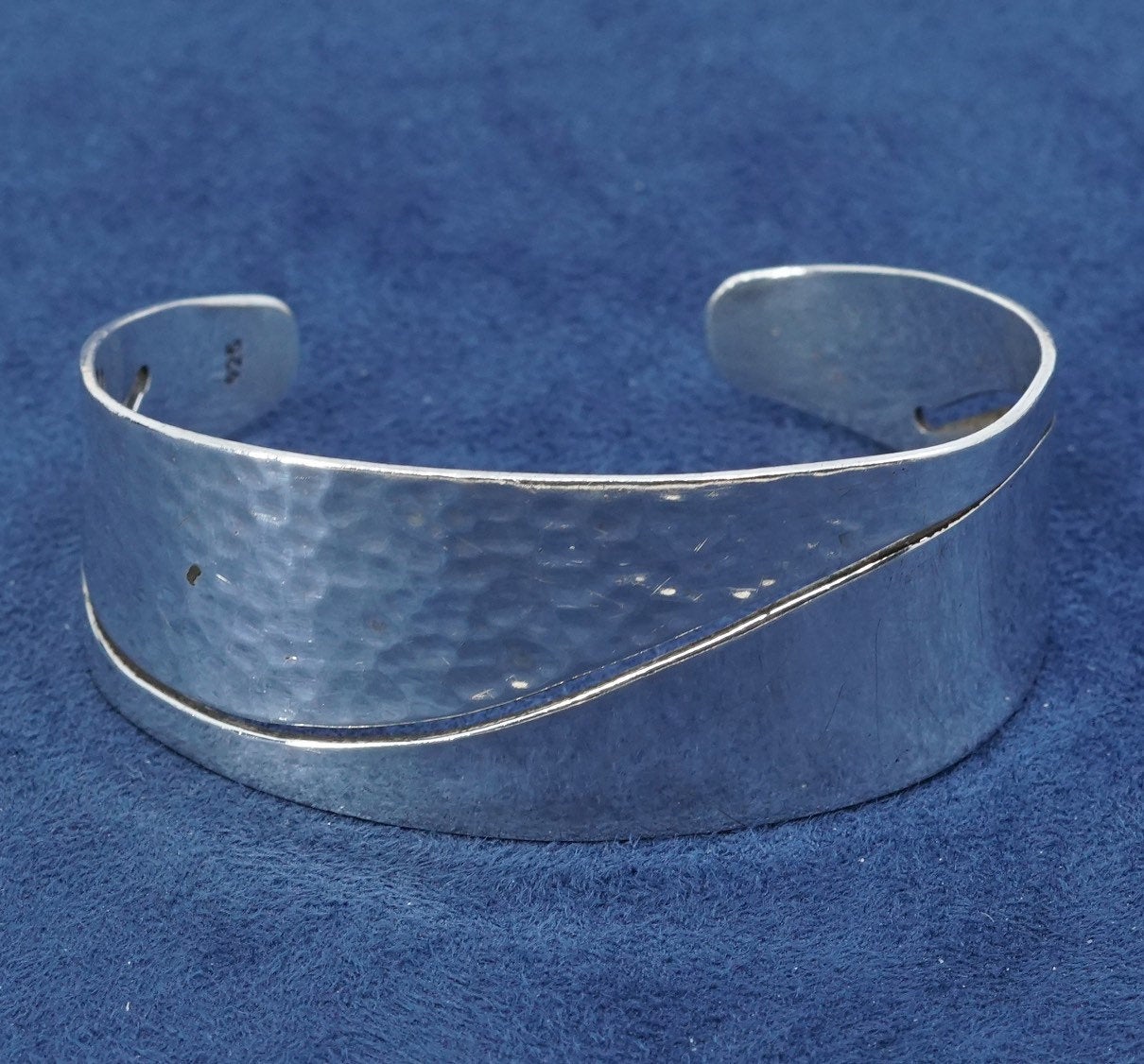 7", vtg sterling silver handmade bracelet, 925 hammered cuff w/ wavy