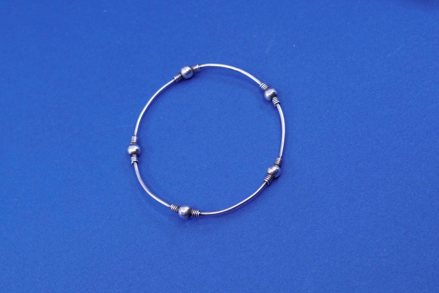 7.5”, vintage sterling silver handmade bracelet, 925 beaded bangle