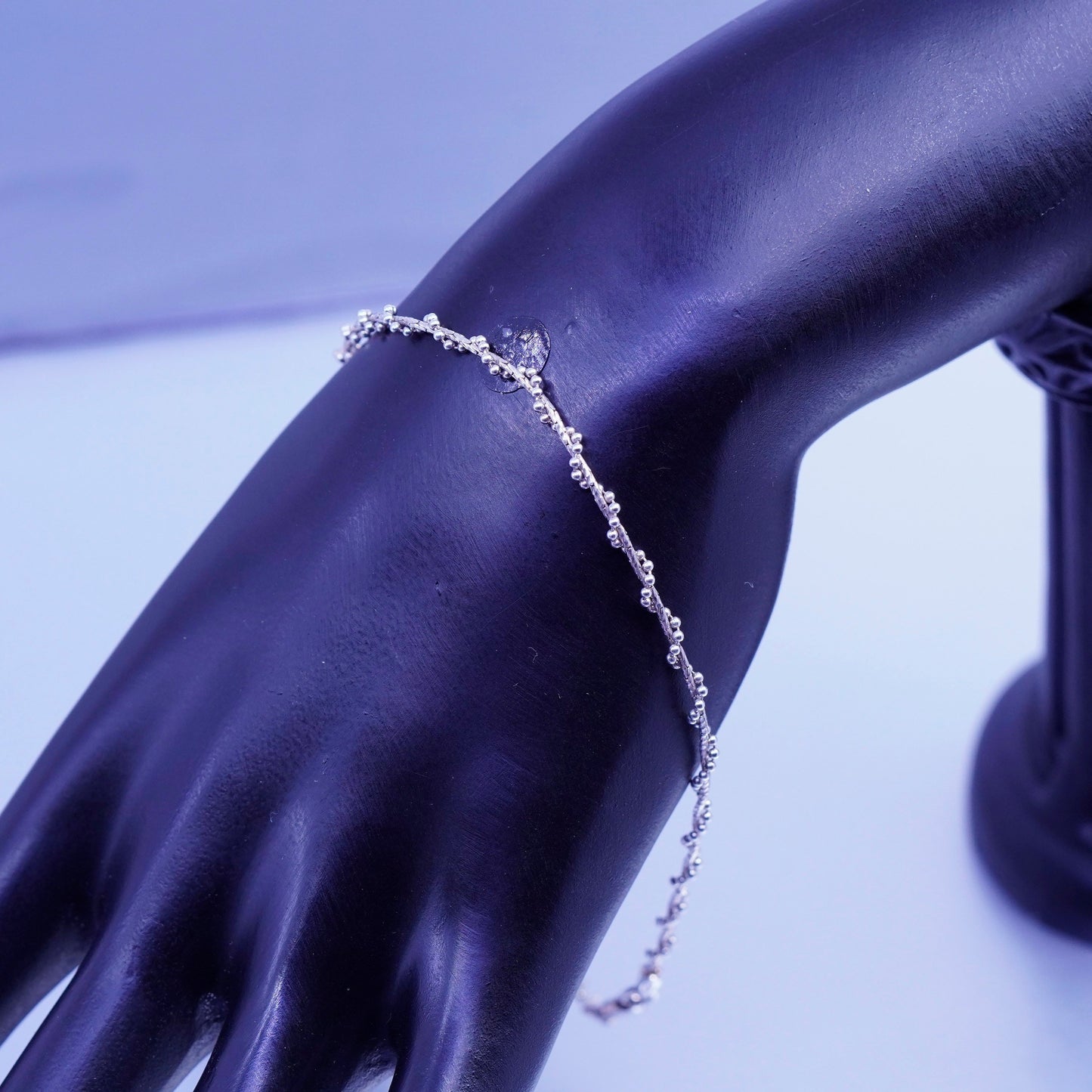 9.75”, vintage Sterling 925 silver handmade bracelet snake anklet twisted beads