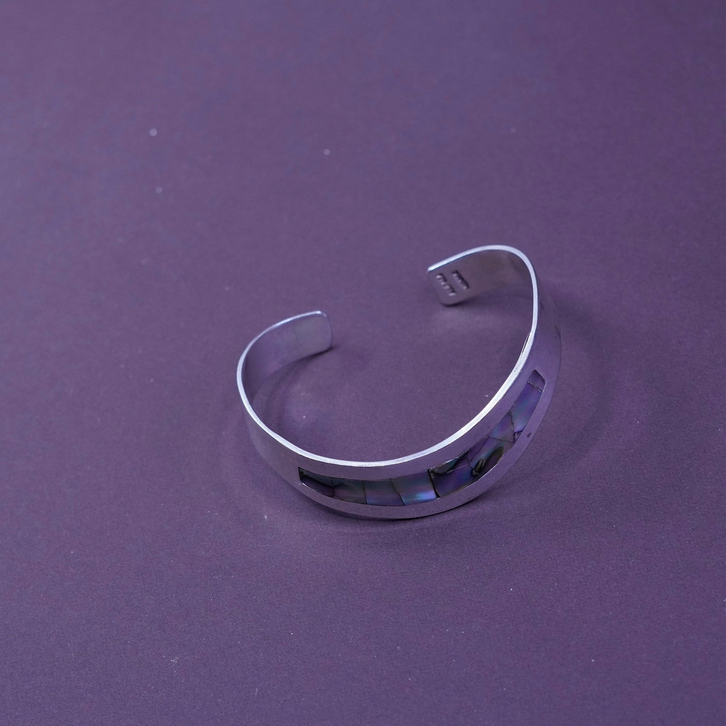6.25”, Vintage handmade bracelet, alpaca silver with abalone Inlay