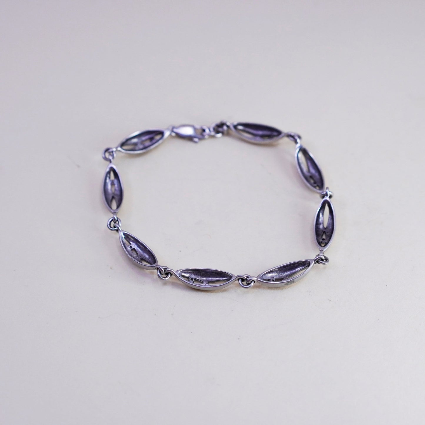 7.25”, Vintage sterling silver tennis bracelet, 925 Marquise chain diamond