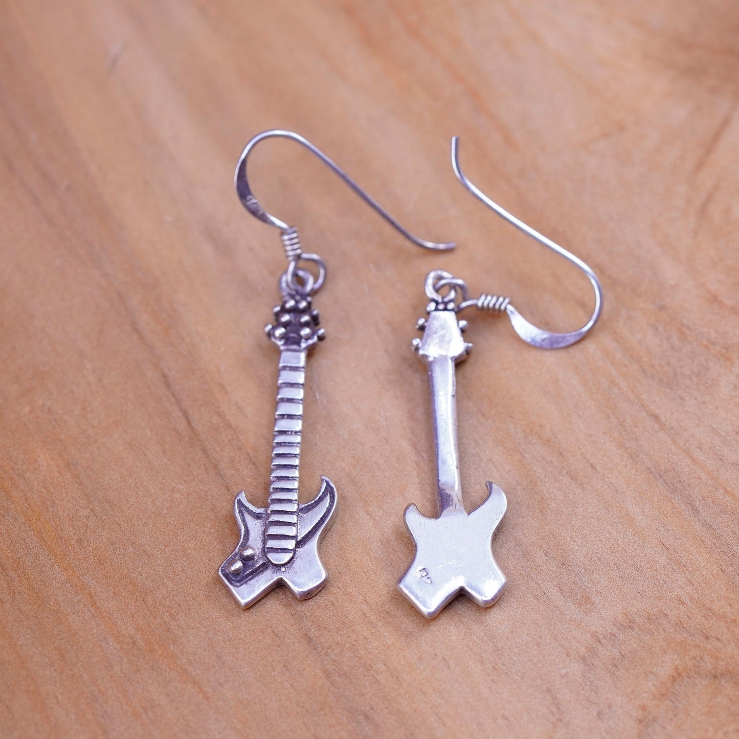 Vintage Sterling silver handmade earrings, 925 Electric guitar