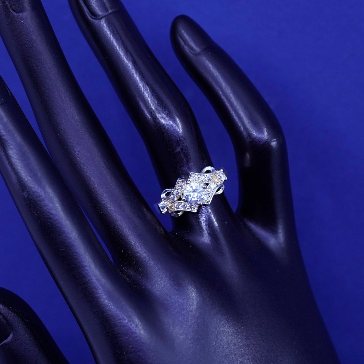 Size 5.5, vintage vermeil gold over sterling 925 silver ring with cluster Cz