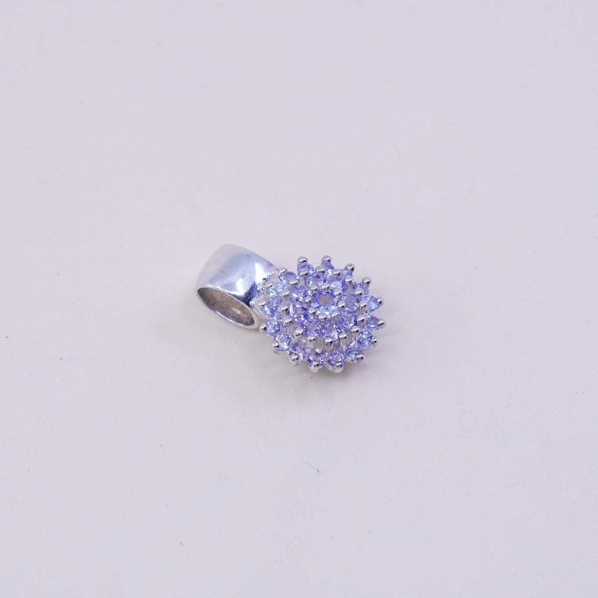 Vintage STS sterling silver pendant, 925 flower with purple Crystal