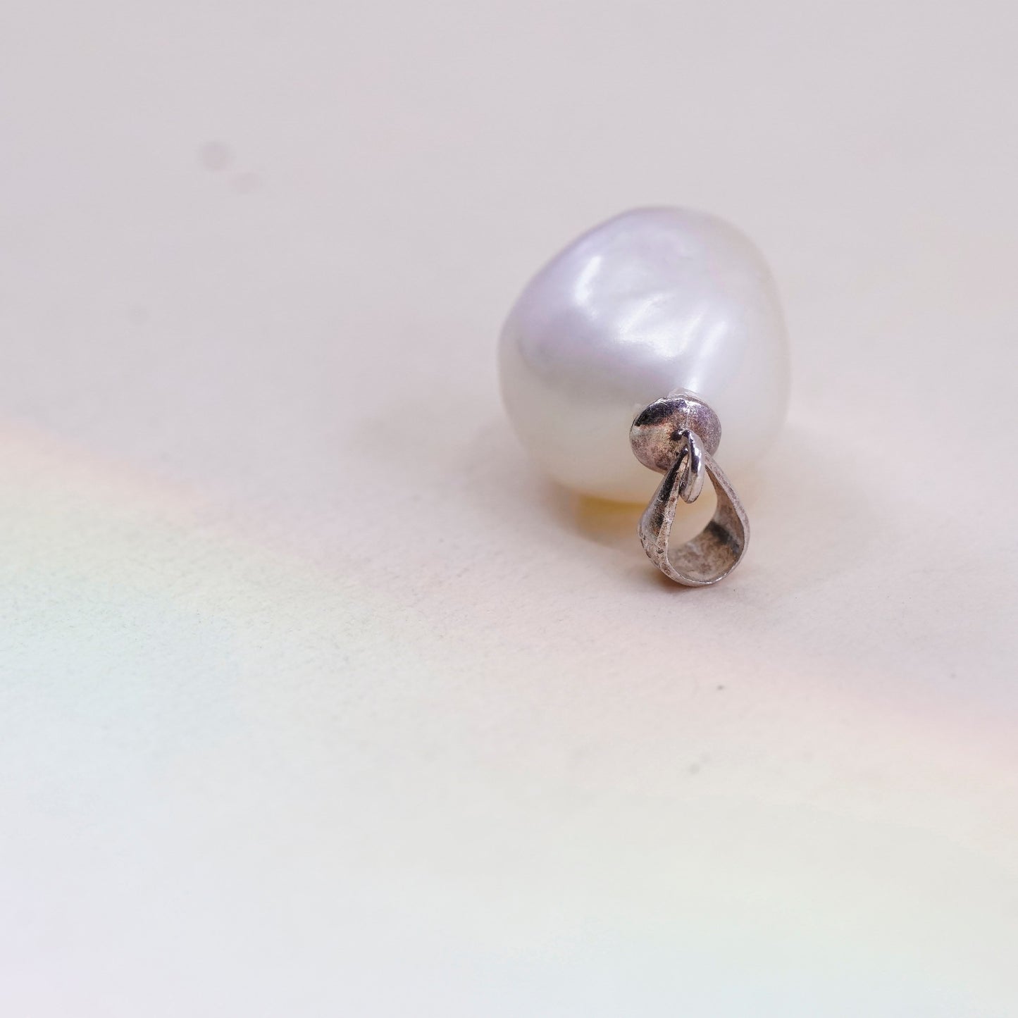 Vintage Sterling silver handmade pendant, solid 925 silver with pearl