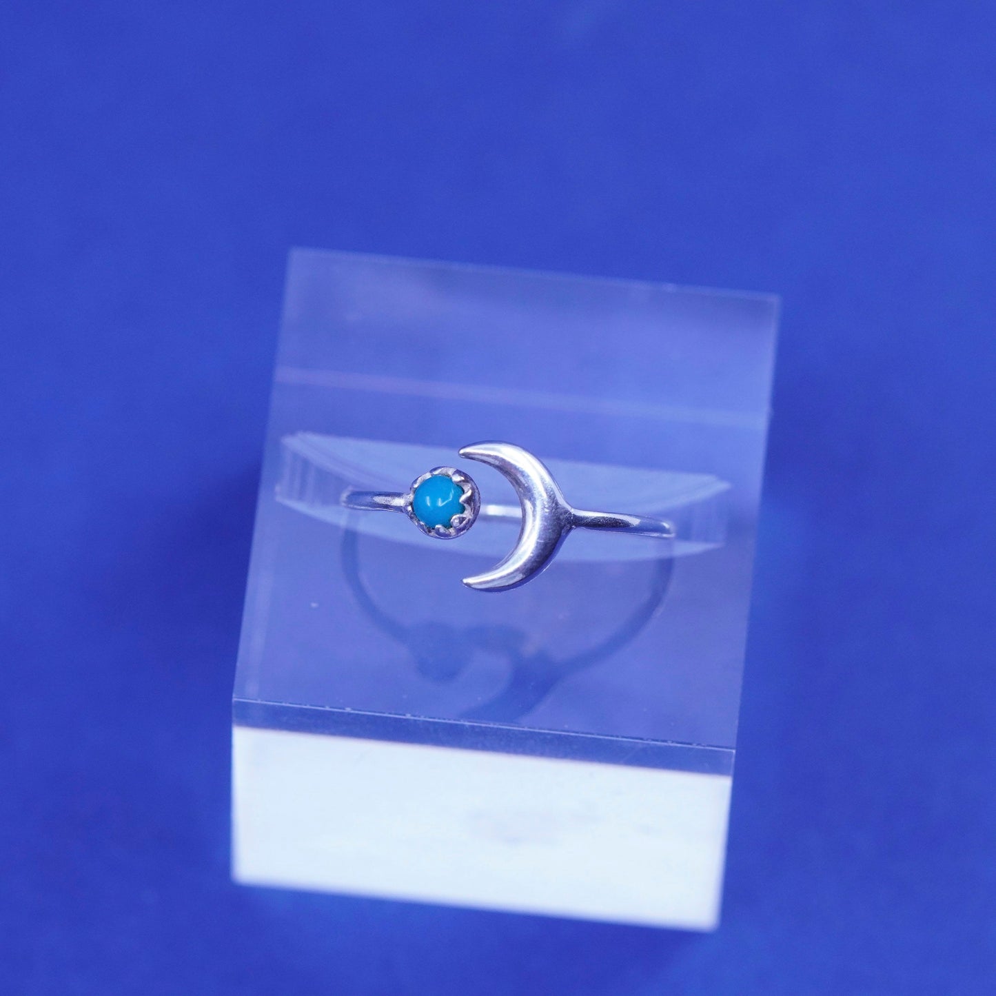 Size 7.5, Sterling 925 silver moon ring, Native American southwestern turquoise