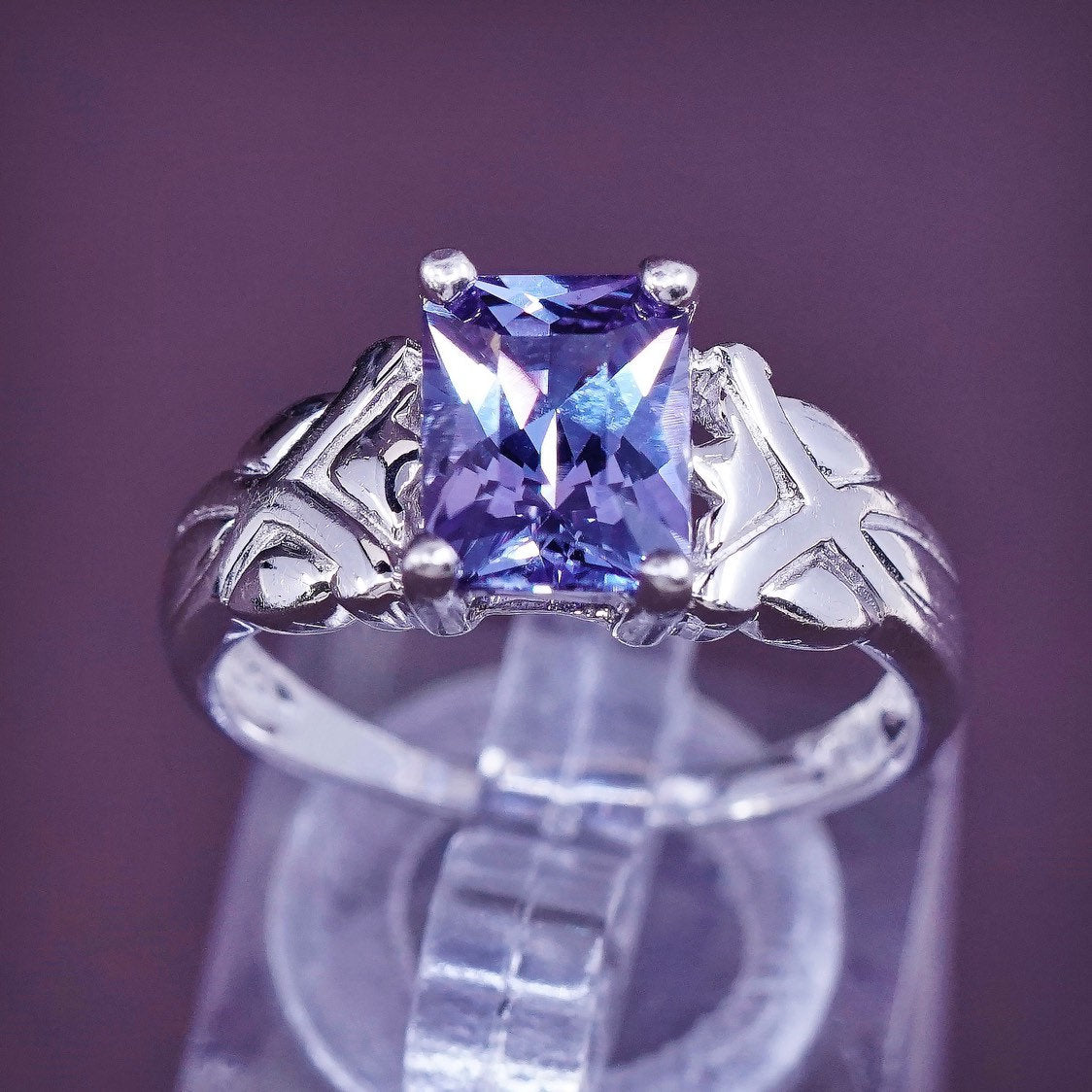 Size 7.5, Sterling silver statement ring, 925 with square amethyst stone