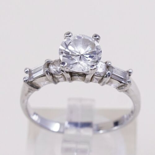Sz 7.25, Vtg Sterling Silver Fashion Ring, 925 Silver Engagement Ring W/ Cz