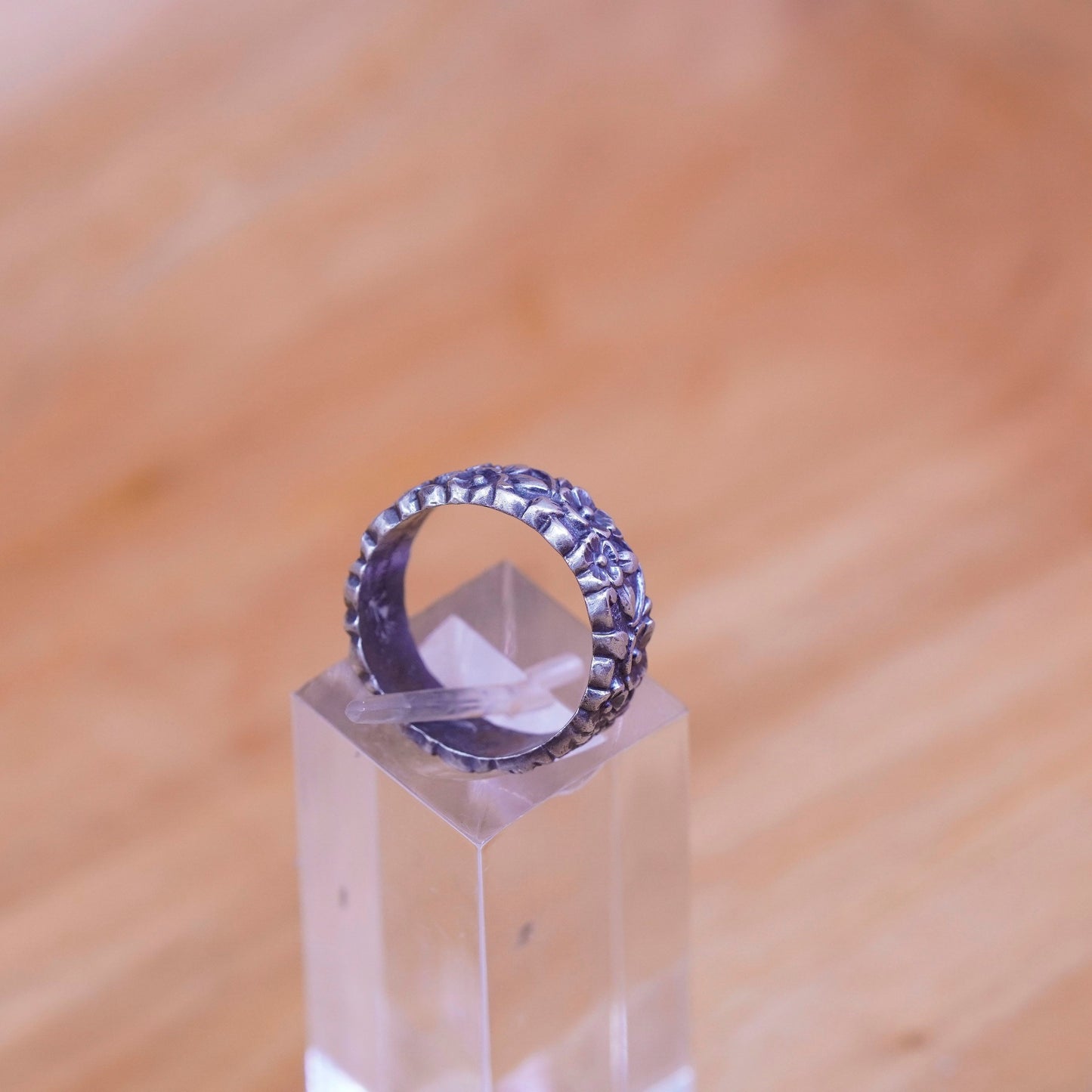 Size 5.25, Native American navajo Sterling silver ring, USA U 925 flower band