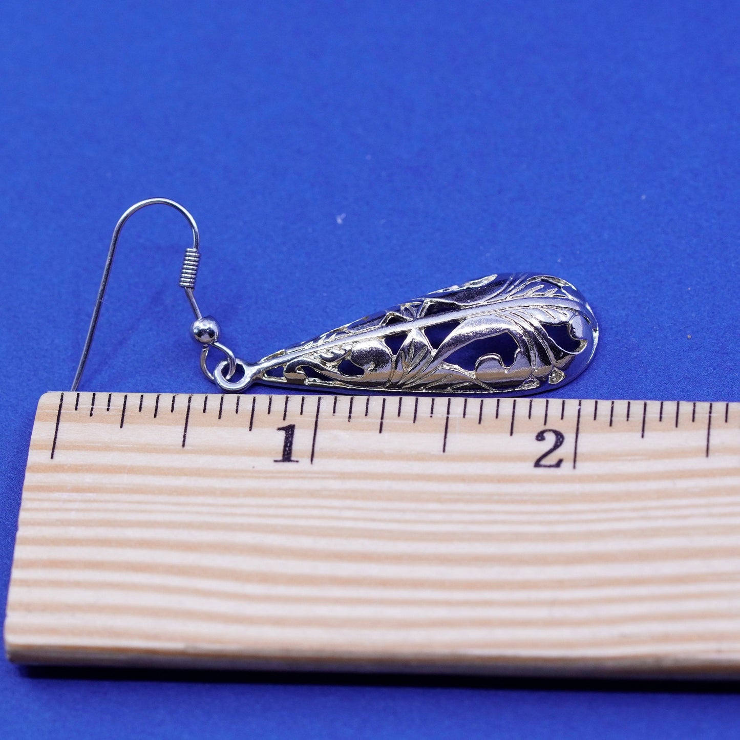 Vintage sterling silver handmade earrings, 925 filigree teardrop drop