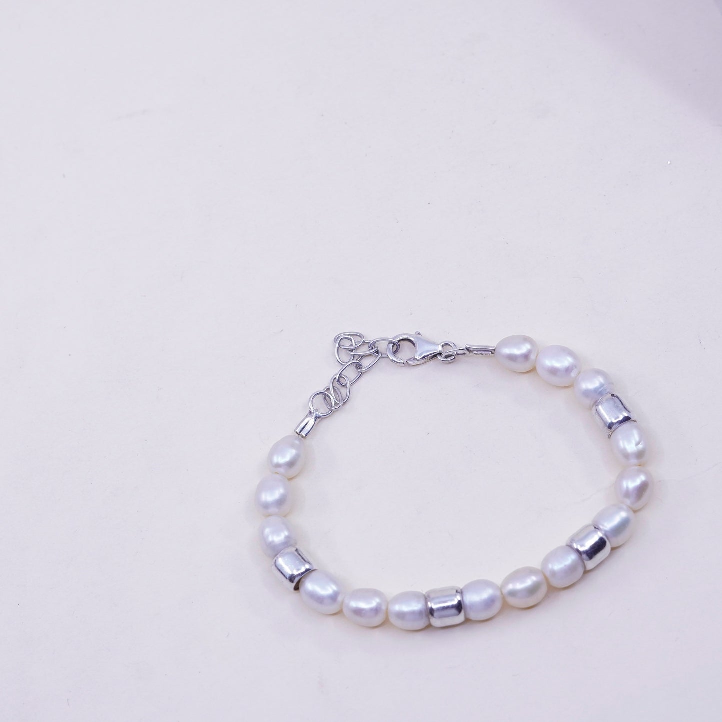 6.5+1” 7mm, Vintage handmade bracelet, freshwater pearl with 925 silver clasp
