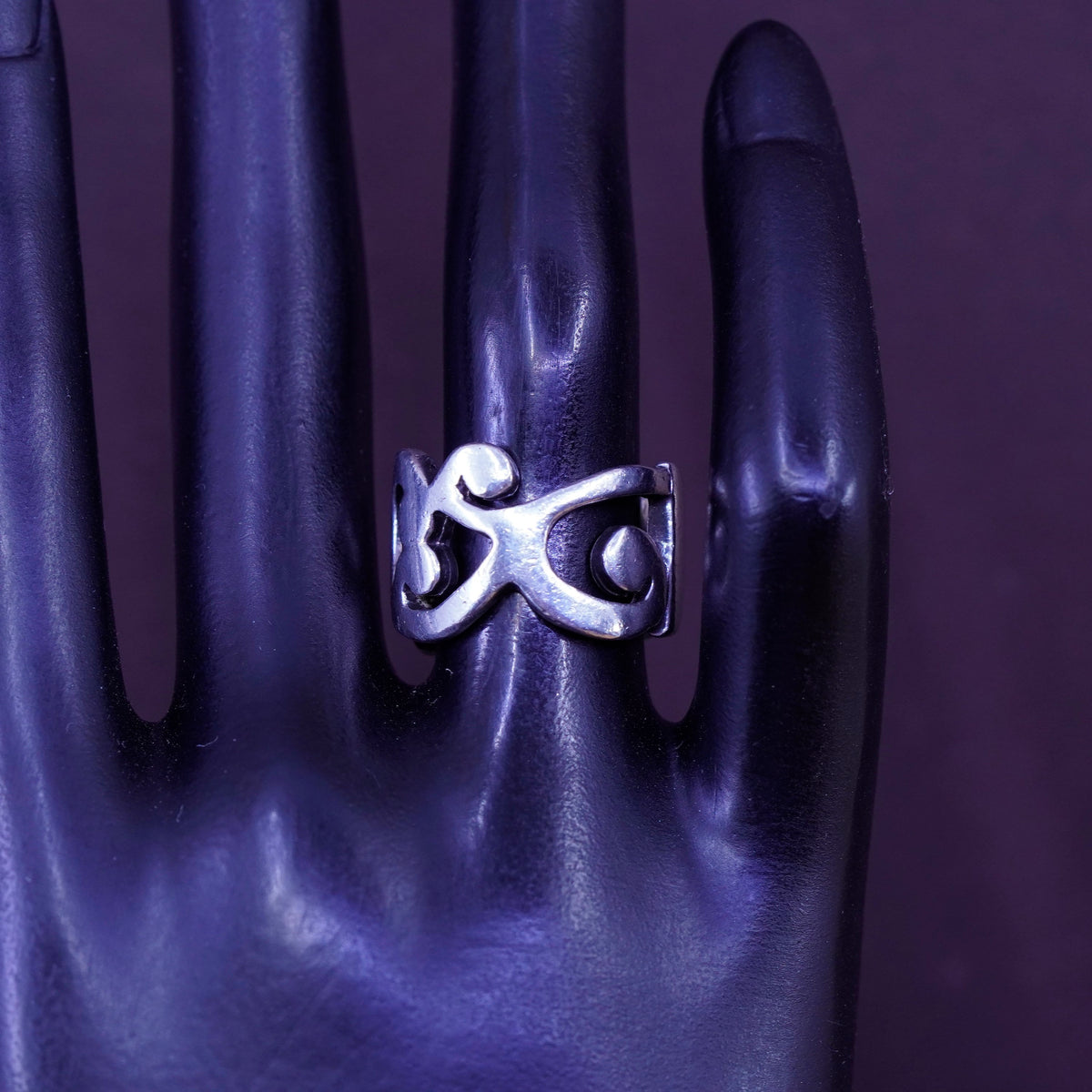 Size 5.5, vintage Sterling silver handmade ring, 925 filigree swirl wide band