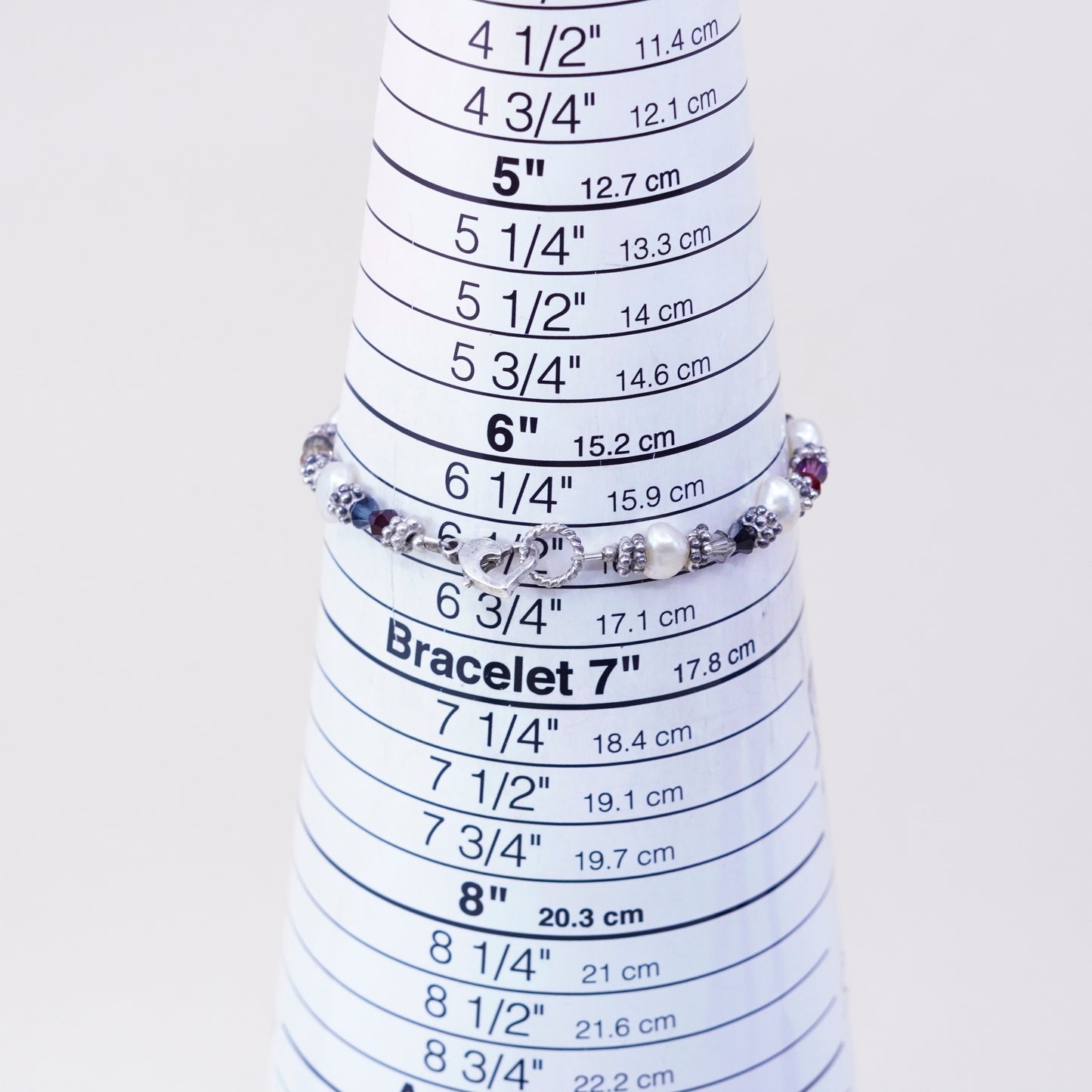 6.5”, sterling silver handmade bracelet, 925 beads white pearl and crystal