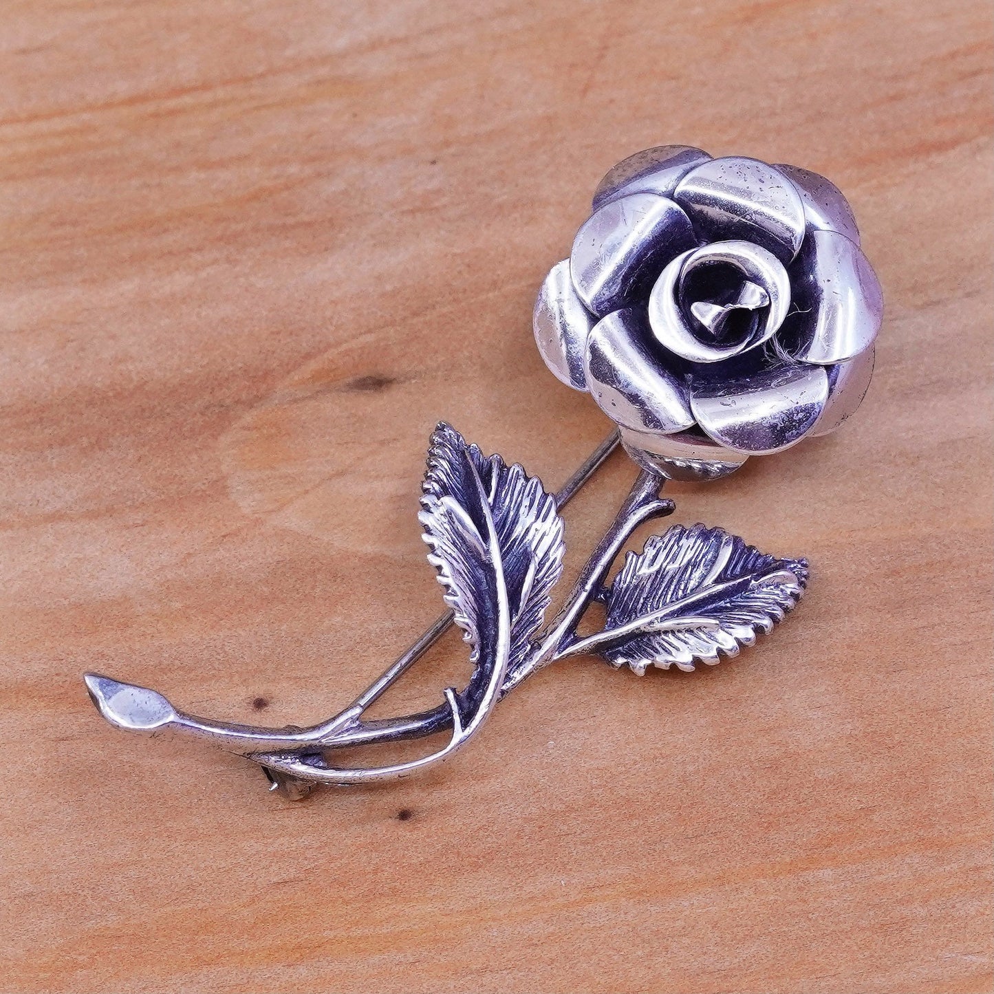 Vintage beau handmade sterling 925 silver rose flower brooch