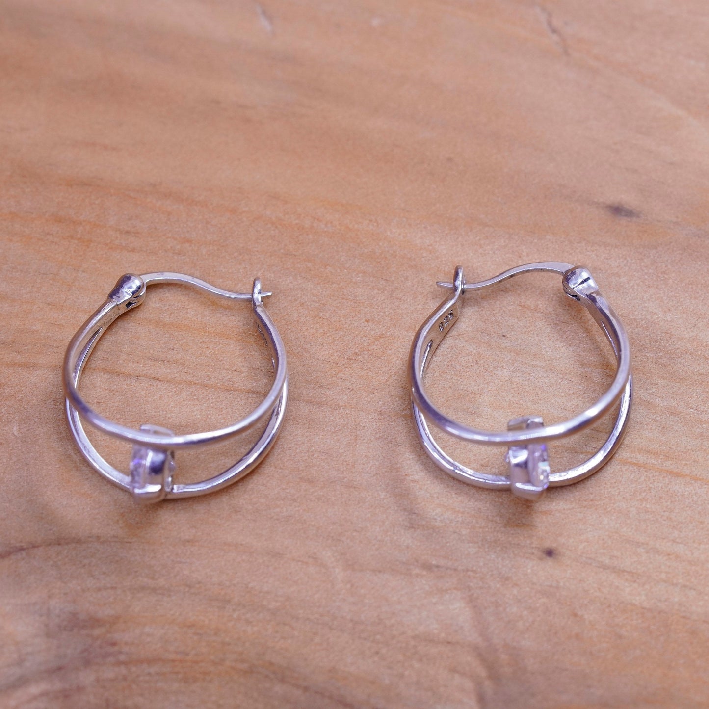 0.75”, Vintage Sterling silver earrings, 925 hoops with cz