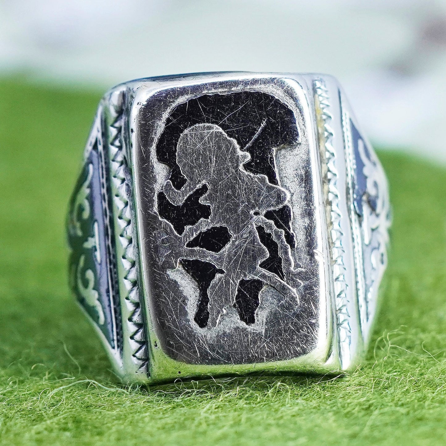Size 10.25, Vintage sterling silver handmade ring, 925 Siam Indian goddess band