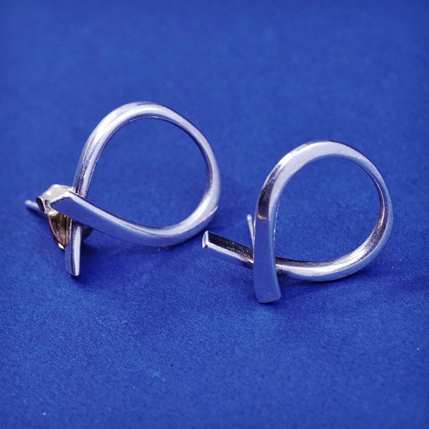 Vintage Sterling silver handmade earrings, modern 925 teardrop studs