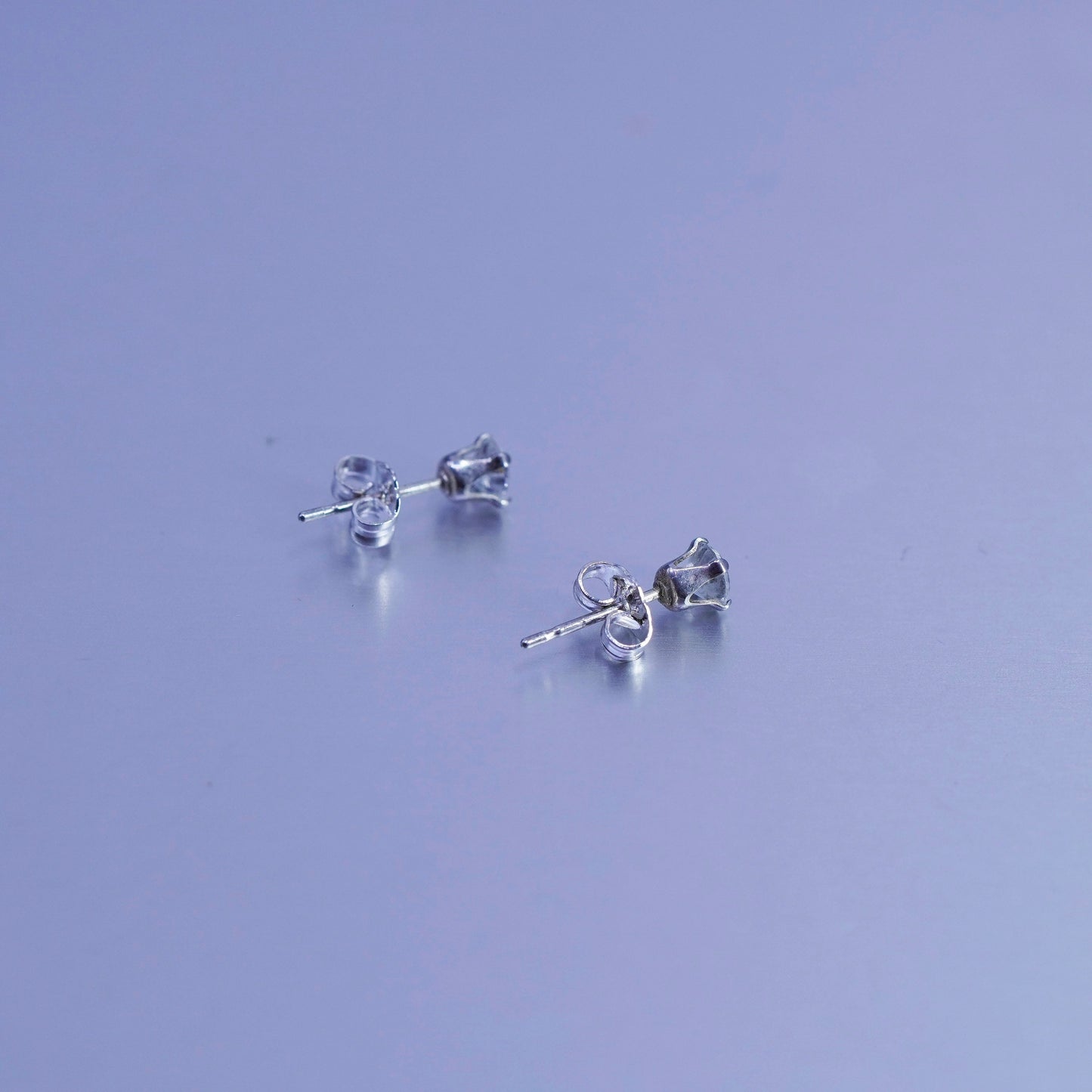 2mm, Vintage Sterling 925 silver earrings, studs with cz inlay