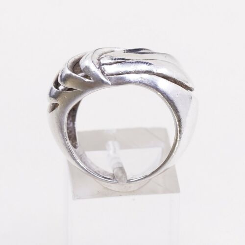 Size 6.75, Vtg Sterling Silver Handmade Ribbed Ring 925 Silver Swirl Band