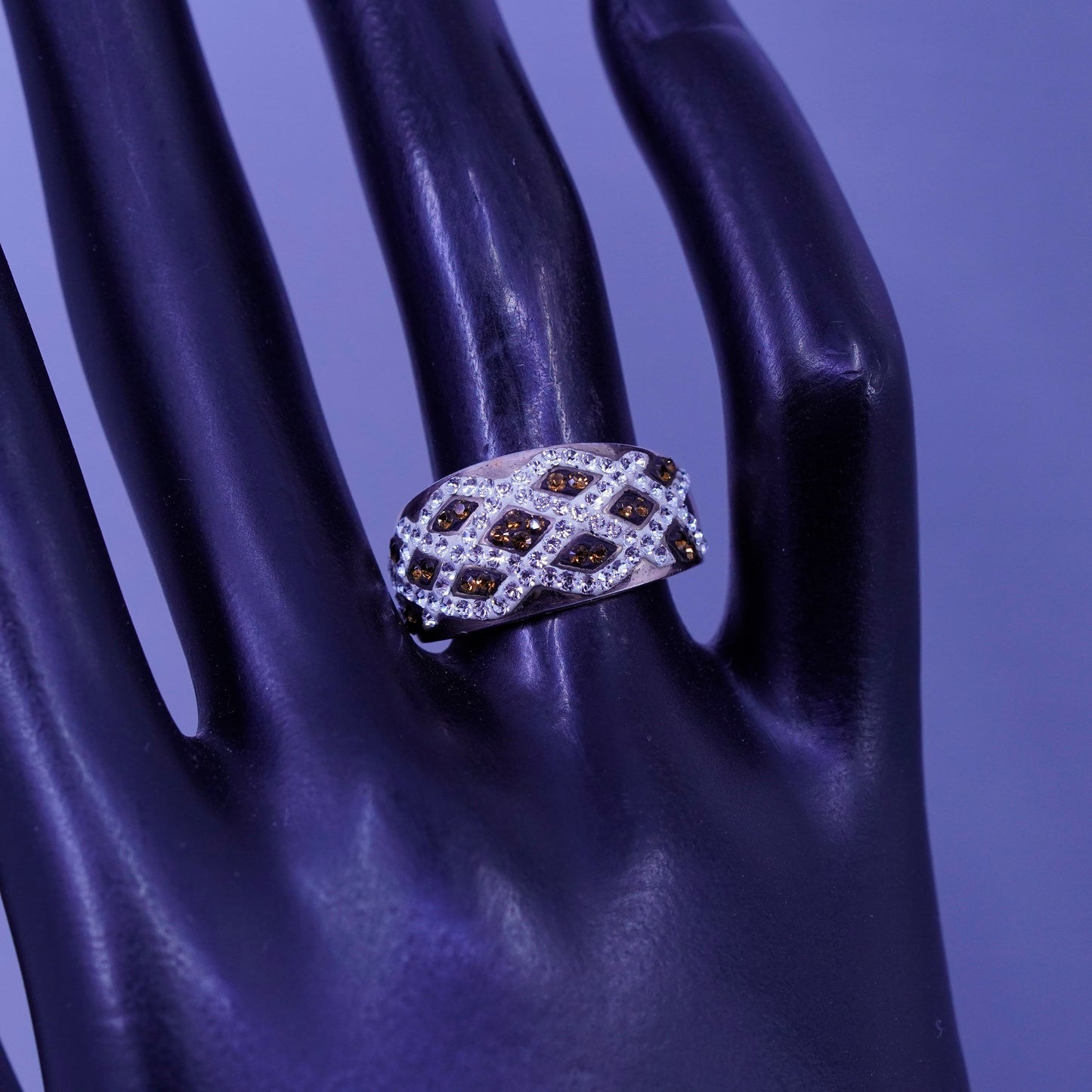 Size 7, vermeil rose gold over Sterling 925 silver band ring orange cluster Cz