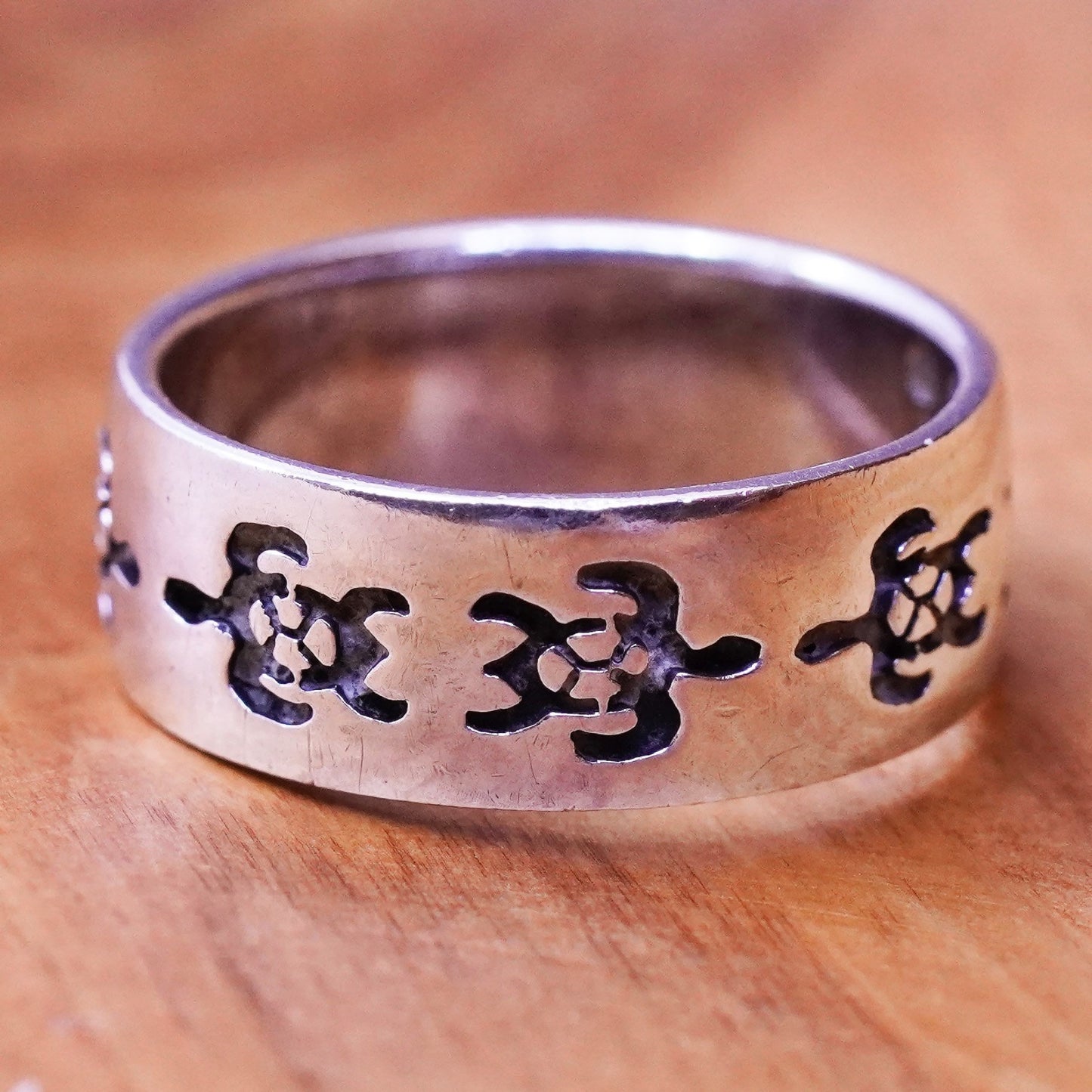 Size 9.5, vintage Mexico Sterling silver handmade ring, 925 sea turtle band