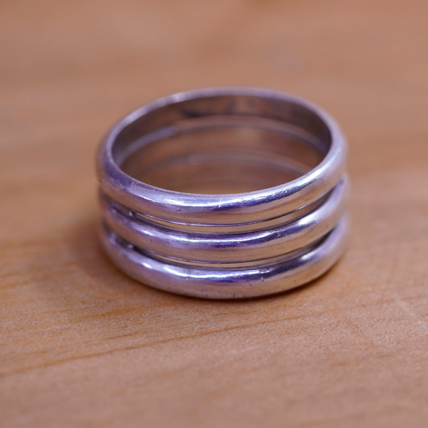 Size 6, vintage Sterling silver handmade ring, 925 ribbed band, modernist