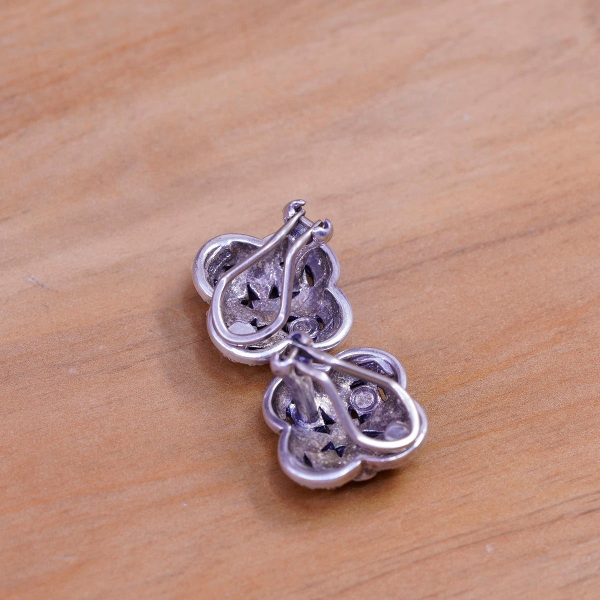 Judith Jack Sterling silver handmade clip on, 925 clover earrings marcasite