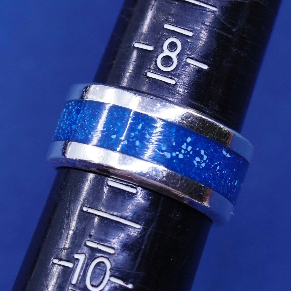 sz 9, vtg sterling silver handmade ring, 925 band w/ Lapis lazuli