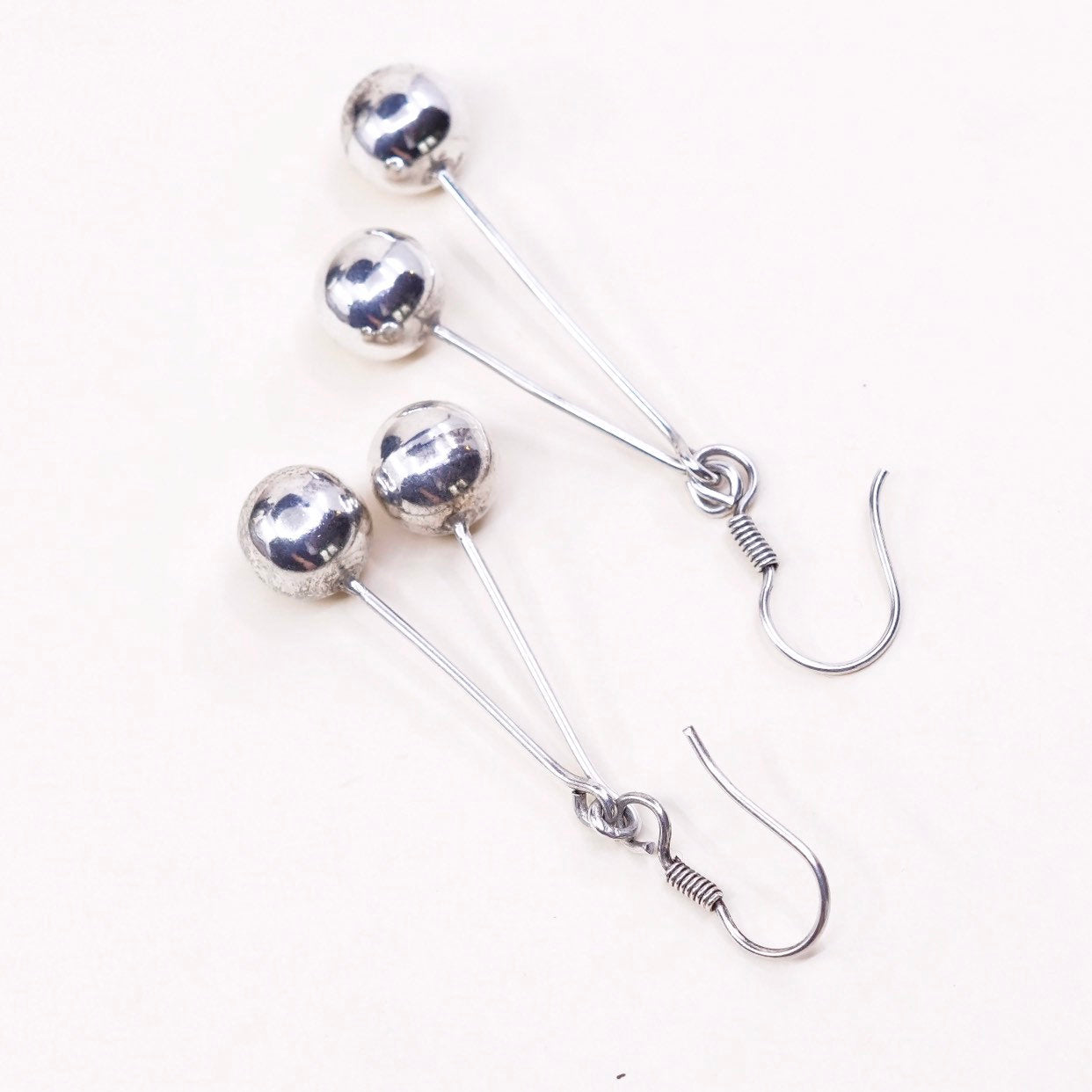 vtg cherry sterling silver handmade earrings, 925 beads dangles