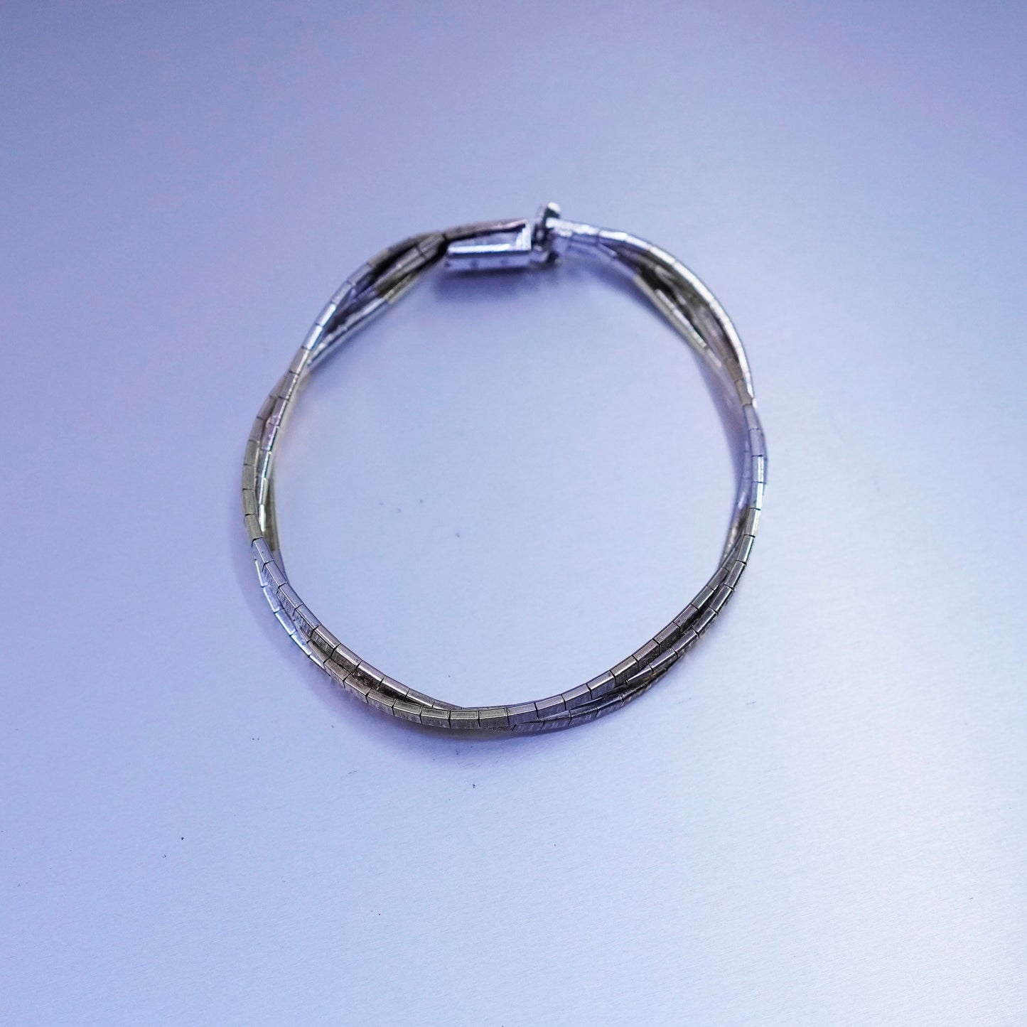 6.75”, Italy triple tone Sterling 925 silver bracelet, twisted omega chain