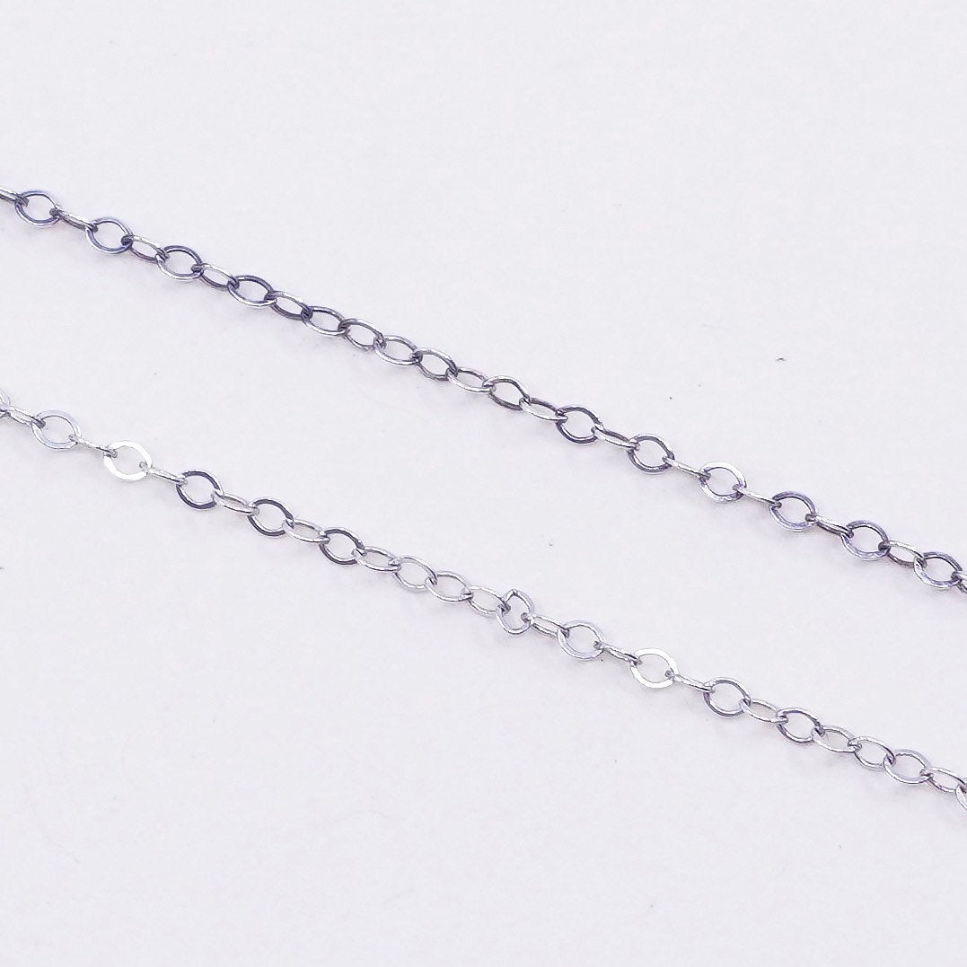 18”, 1mm, Vintage sterling silver flatten circle chain, Italy 925 necklace