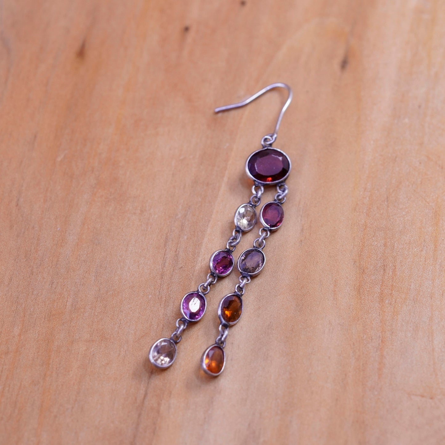 Vintage Sterling 925 silver handmade earrings w/ ruby citrine amethyst peridot