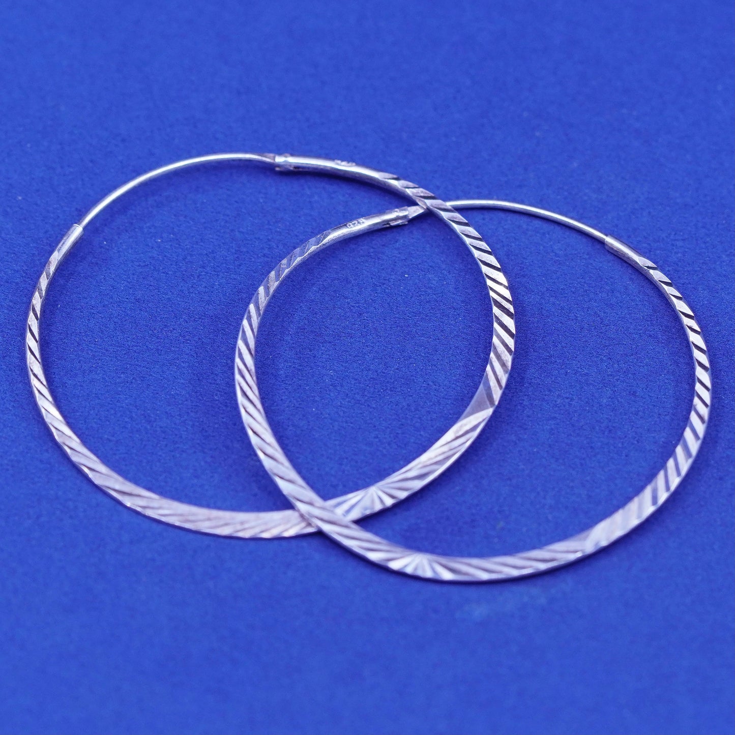 1.75”, vintage Sterling silver handmade hoop earrings, textured 925 huggie