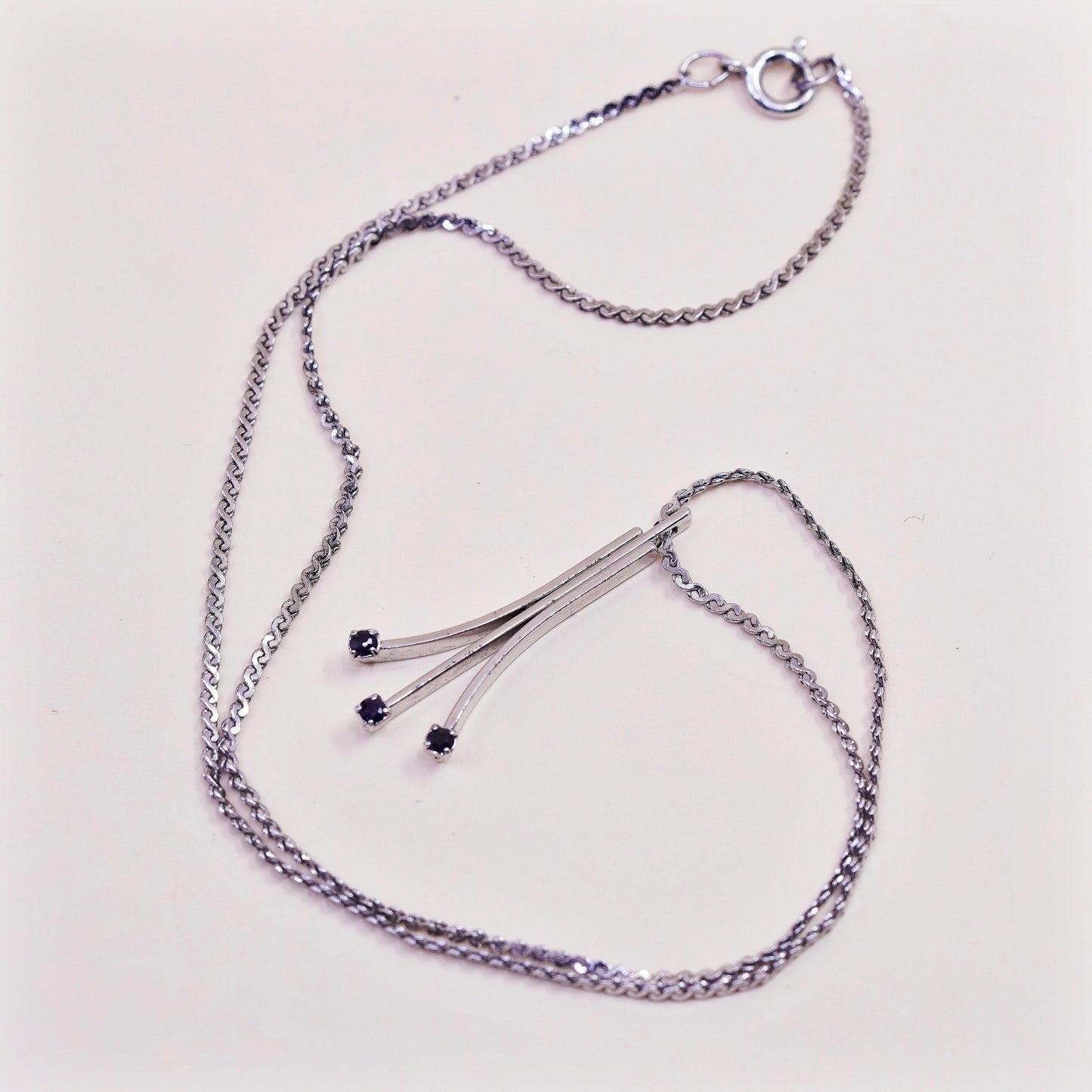 16”, Sterling silver handmade necklace, 925 S link chain with sapphire pendant