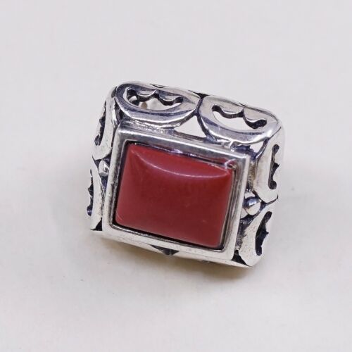 Vtg Handmade 925 Sterling Silver Red Onyx Studs Earrings W/ Filigree Detuals
