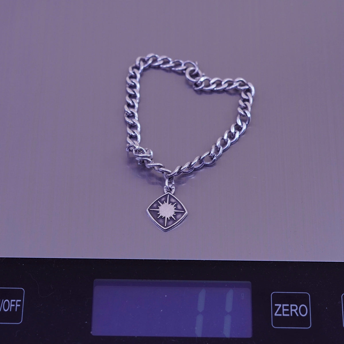 6.75”, Vintage sterling 925 silver curb bracelet w/ north star pole star charm