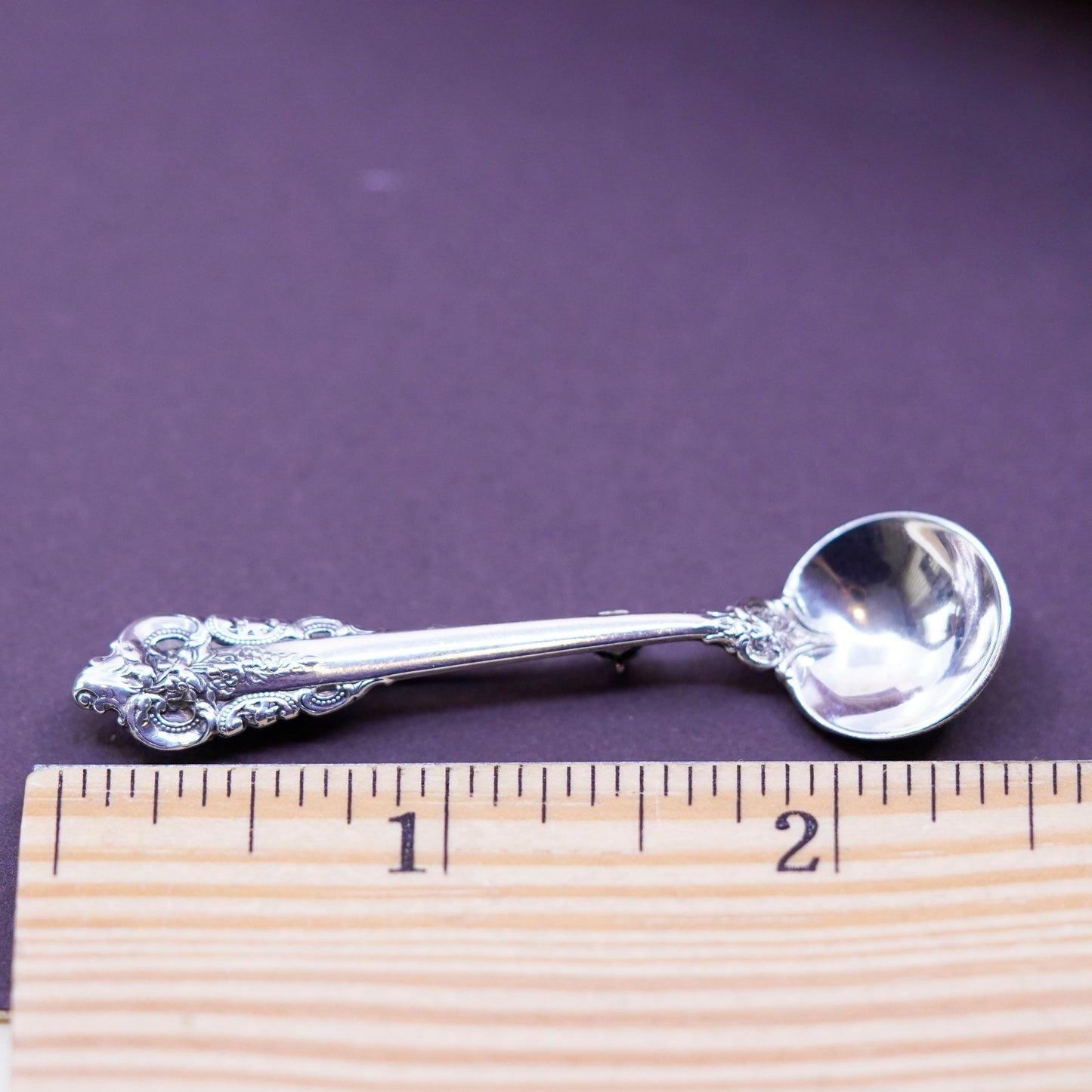 Vintage sterling silver handmade brooch, 925 spoon pin